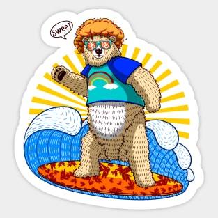 cool afro polar bear surfing Sticker